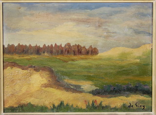 D E Gicy, oil painting, Continental view of a golf course, signed, 11" x 14", inscribed on verso