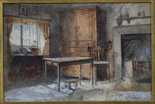 G Noble 1876, watercolour, interior cottage scene, signed and dated 4" x 7" 