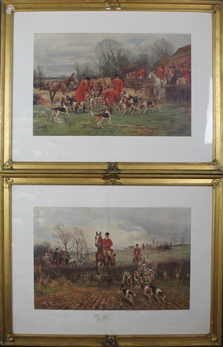 J S Sanderson Wells, prints, coloured hunting studies, signed in pencil, a pair 14" x 22"