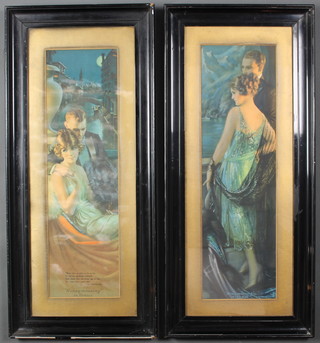 1930's prints, Romantic studies, honeymooning in Venice and honeymooning in the Alps, a pair, 25" x 7"