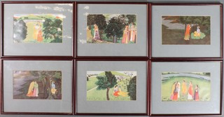 20th Century prints, Indian landscape studies with figures at pursuits 4" x 9"