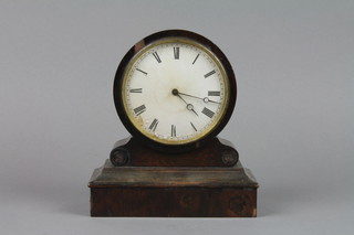 A Victorian timepiece with 3 1/2" circular paper dial with Roman numerals, contained in a rosewood veneered case (some veneers missing)
