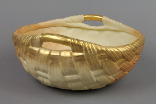 A Royal Worcester blush porcelain wicker 2 handled bowl, G441 9"