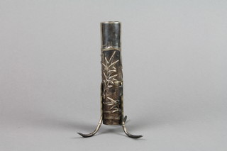 A Chinese silver spill vase in the form of a bamboo shoot with splayed legs 6", approx. 3.3 ozs