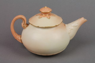 A Worcester Locke & Co blush porcelain teapot and cover with gilt decoration 8"