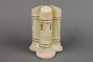 A Worcester Locke & Co trefoil vase of bamboo form with pierced decoration 7"