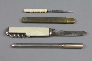 A silver and mother of pearl fruit knife and 4 other items
