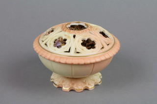 A Worcester Locke & Co blush porcelain pot pourri with pierced top on scroll base 430 4.5"
