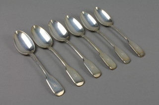 A set of 6 Victorian silver fiddle pattern tea spoons, London 1851, approx. 5 ozs 