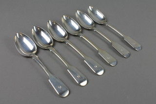 A set of 6 Victorian silver fiddle pattern table spoons, London 1853, approx 10 ozs 
