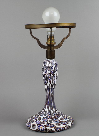 A Millefiori table lamp of waisted form with spread foot 12"