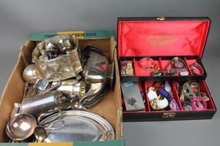 A plated teapot, minor plated items and watches