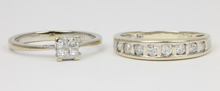 An 18ct diamond set half eternity ring and a white gold square diamond set ring