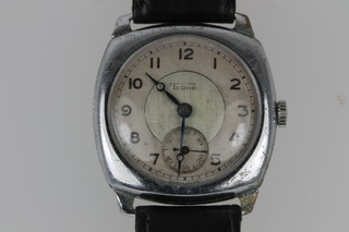 Tudor, a 1930's gentleman's chromium cased wristwatch with seconds at 6 o'clock, on a leather strap