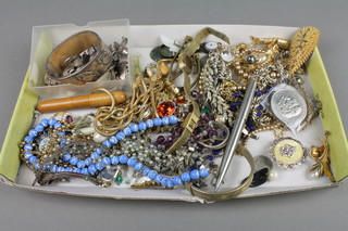 A quantity of Victorian silver jewellery including a spiral whistle, minor costume jewllery etc
