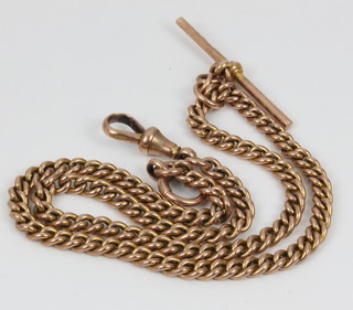 A 9ct gold Albert watch chain with T bar and claps, approx 22.2 grams