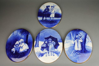 4 late 19th Century Continental oval panels of children and pursuits 11"