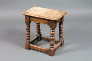 A Victorian carved bleached oak joint stool, raised on turned and block supports  18"h x 17"w x 10"d 
