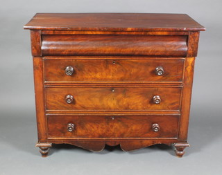 A Victorian mahogany chest with secret drawer above 3 long drawers with tore handles, raised on bun feet 40"h x 46"w x 21"d 