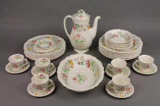 A Royal Doulton Stratford design dinner/coffee service comprising 6 coffee cups (1f), 6 saucers, coffee pot and lid, 6 side plates, 6 soup bowls, 6 dessert bowls, an oval bowl and small dish