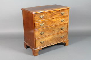 A Georgian style D shaped mahogany chest of 4 long drawers with brass swan neck drop handles, 30"h x 29"w x 16"d 