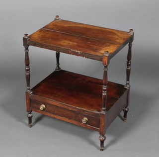 A Victorian rectangular rosewood 2 tier what-not raised on turned columns, the base fitted a drawer 24"h x 20"w x 15"d 