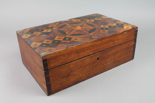 A Victorian rectangular inlaid mahogany box, the parquetry top inlaid a shaped heart, marked AW, 5"h x 30 1/2"w x 9 1/2"w