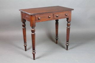 A Victorian mahogany side table fitted 2 drawers with tore handles, raised on turned supports 29"h x 30"w x 18"d 