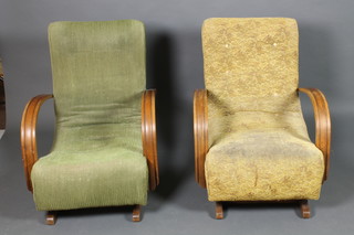 A pair of Art Deco utility beech show frame rocking chairs 