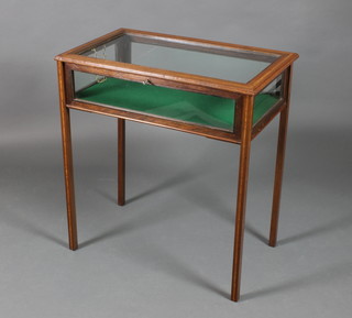 An Edwardian rectangular inlaid mahogany bijouterie table with hinged lid on square legs, 32 1/2"h x 30"w x 18"d 