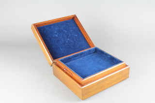 A square mahogany and inlaid brass jewellery box with hinged lid and plush fitted interior 4"h x 9"w x 8"d 