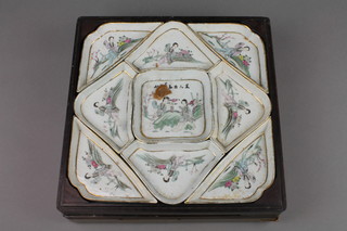 A 20th Century Chinese cased hors d'oeuvres set decorated with figures in garden landscapes 12" 