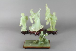 A jadeite figure of a dancing lady 9" (f), 3 similar figures all f, 
