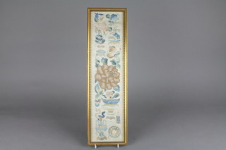 A 19th Century silk work embroidered Chinese sleeve decorated with urns of flowers 17" x 5"