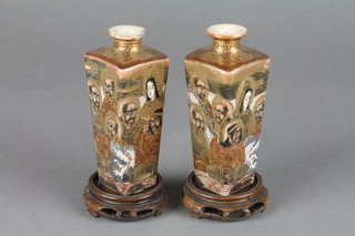 A set of 19th Century Satsuma tapered vases profusely decorated with Deities 4" (1f)