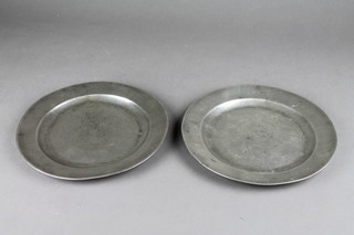 A pair of 18th Century pewter plates with touch marks 8 1/2"