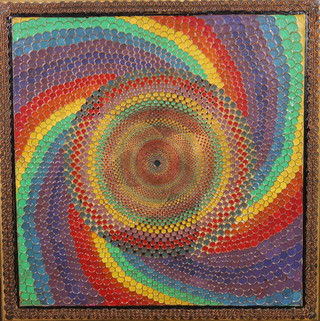 A square carved panel decorated a psychedelic spiral 28" x 28" 