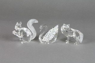 A Swarovski figure of a seated squirrel 2.5" and 2 other Swarovski items