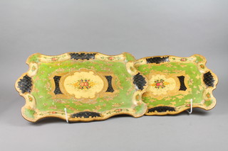 2 Japanese lacquered shaped trays 23" and 20" 