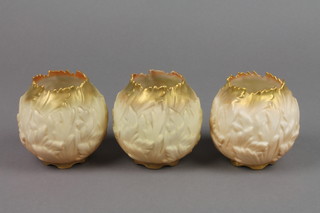 3 Royal Worcester blush porcelain floral vases G757, 3.25" 