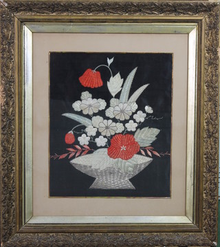 A Victorian stitch work picture, study of a vase of flowers 17" x 14 1/2" 