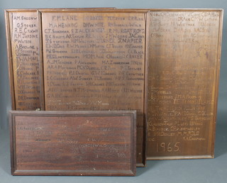 3 oak honours boards removed from a school dated 1965 48" x 32" and one other 19 1/2" x 38"