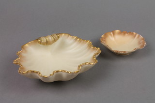 A Royal Worcester blush porcelain shell dish 1413 5" and a ditto shaped floral dish 1343 3.5"