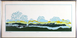A 20th Century limited edition print, "Oriental Blue"  stylistic landscape, signed in pencil, 21 of 40, 11" x 29" and a 20th Century print French extensive landscape, signed in pencil 11" x 18" 