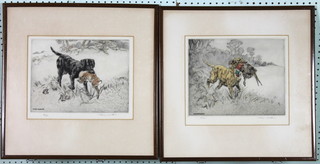 Henry Wilkinson, pair of etchings.  Studies of retrievers carrying game, signed in pencil 8" x 11"