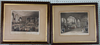 18th/19th Century prints, a pair.  Interior studies "The Old Bailey and Doctors Commons" 8" x 10" and 3 other coloured prints
