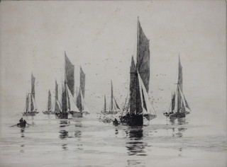 Norman Wilkinson, an etching, study of sailing ships 9" x 11 1/2", signed in pencil  