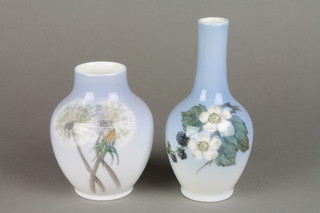 A Royal Copenhagen ovoid form vase with waisted neck decorated with blackberries 28843A 6" and a ditto baluster vase decorated with flowers marked 262945A 4"