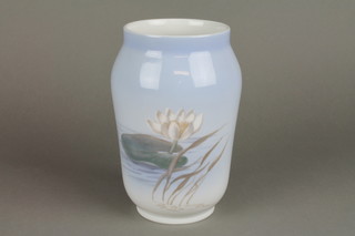 A Royal Copenhagen waisted baluster vase decorated with lilies and a dragonfly 2669108 7"
