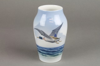 A Royal Copenhagen ovoid form vase decorated with a duck in flight 10878813 6"